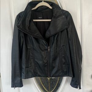 Vera Wang  Black Vegan Leather Moto Jacket